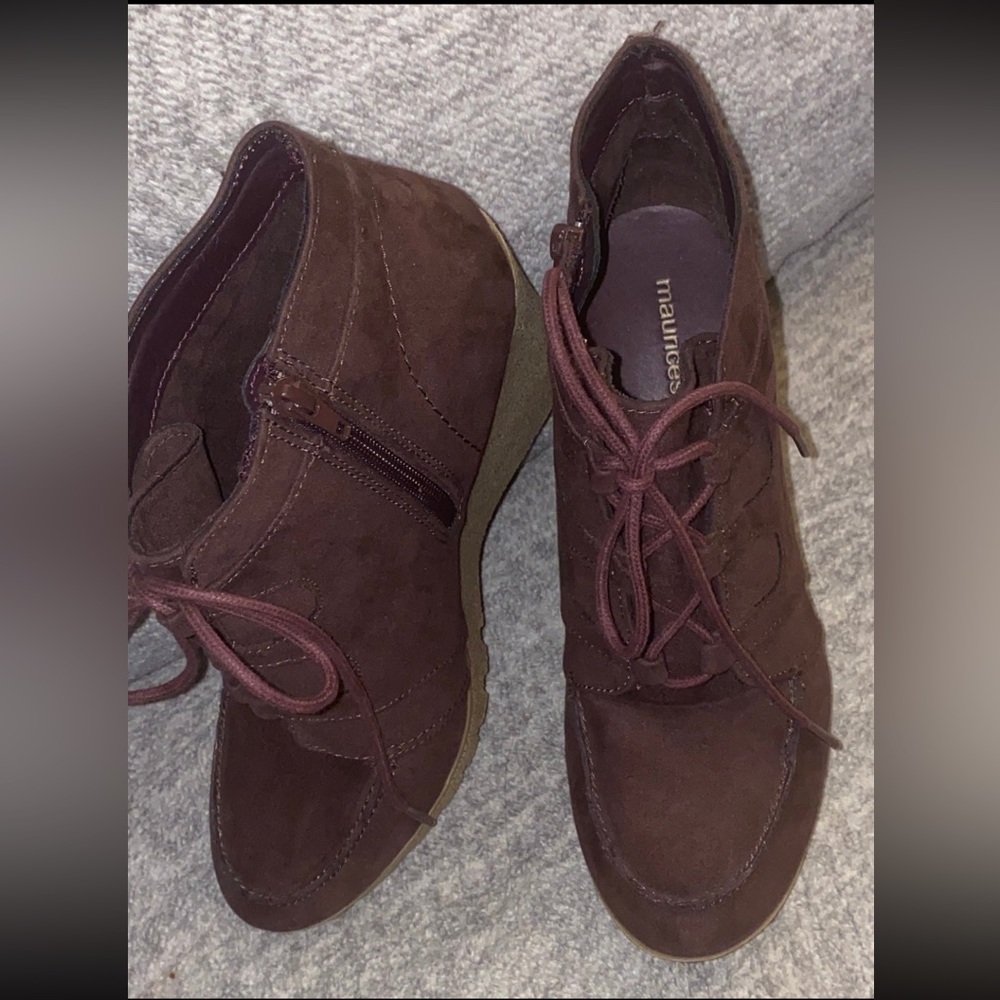 Maurices Burgundy Jamie Style Suede Wedge Booties